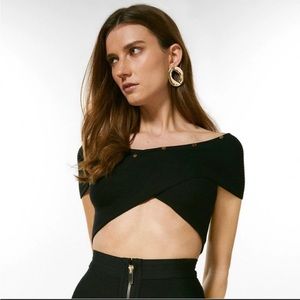 Karen Millen Wrap Cross Front Trim Knit Top- Size Small